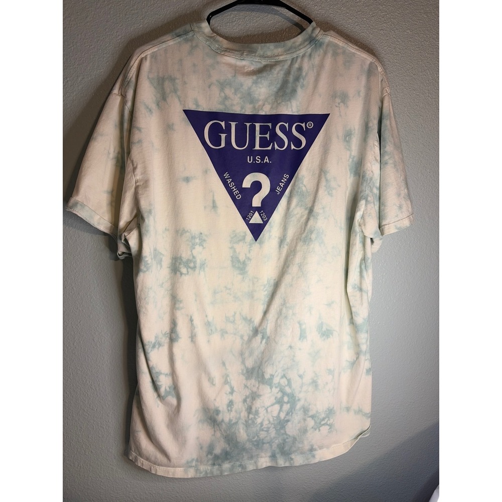 Guess Los Angeles Tie Dye T-Shirt Mens Large Blue White Triangle Logo Graphic - Picture 2 of 6